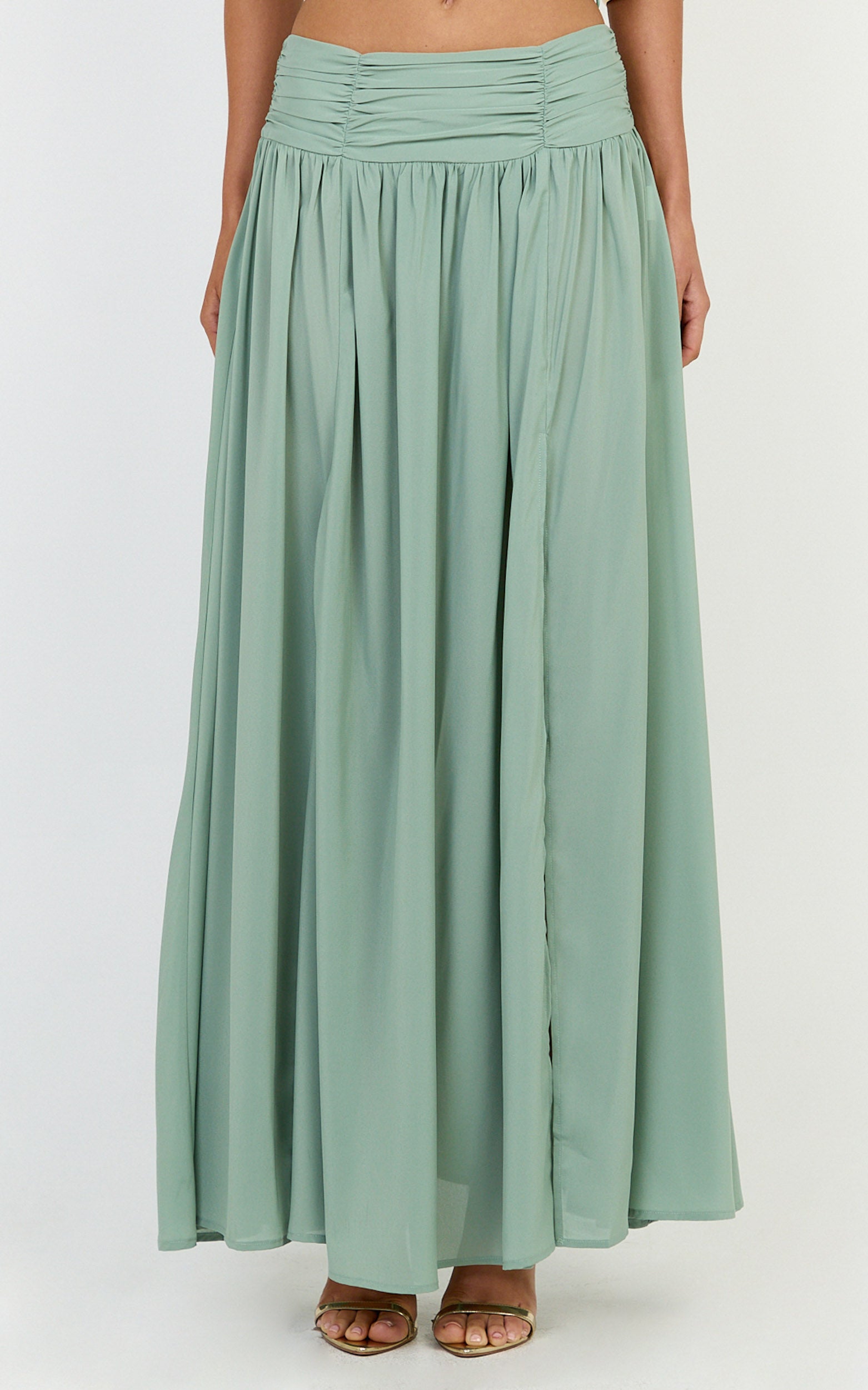 Melanie Maxi Skirt - Gathered Yoke Skirt in Green