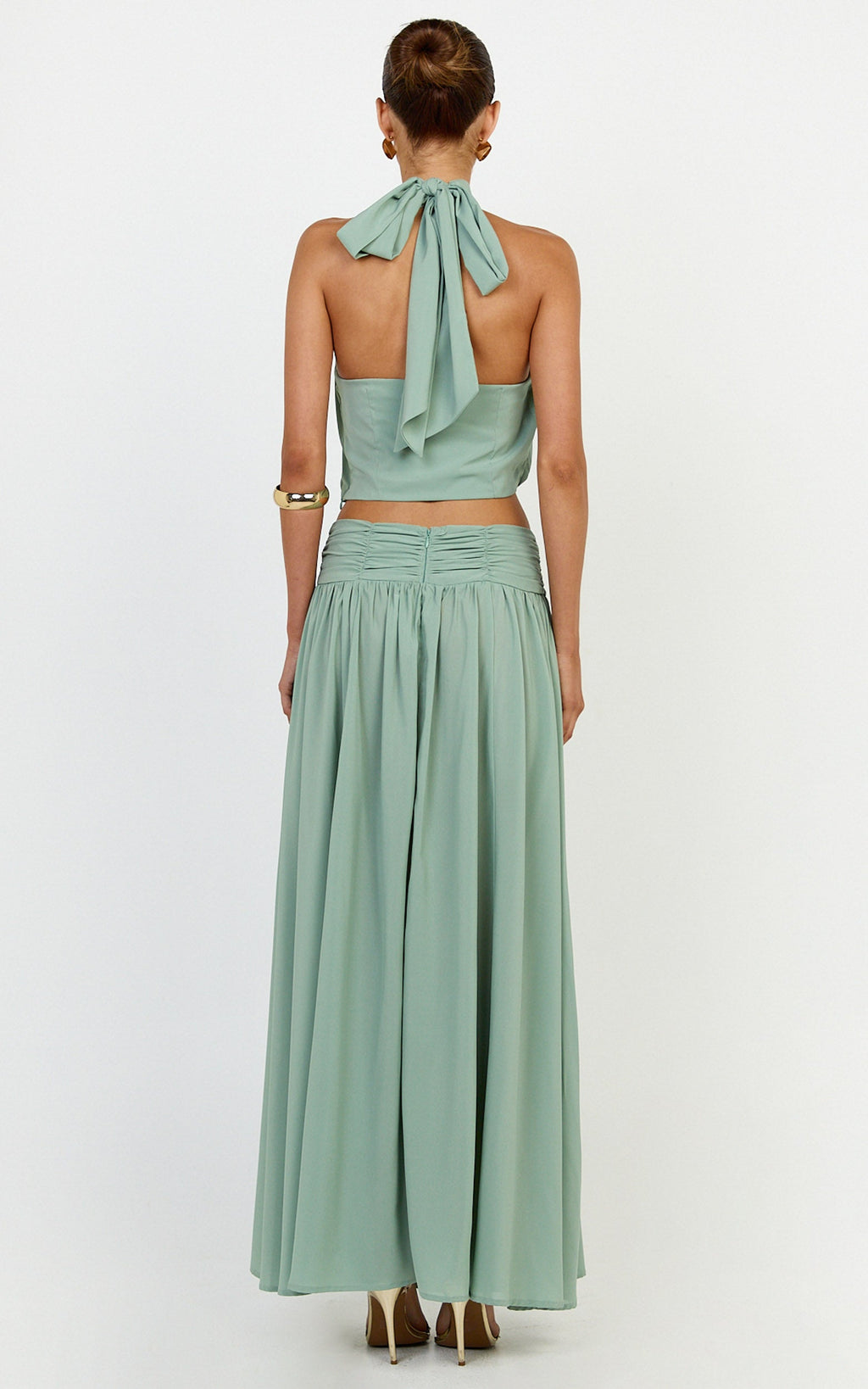 Melanie Maxi Skirt - Gathered Yoke Skirt in Green