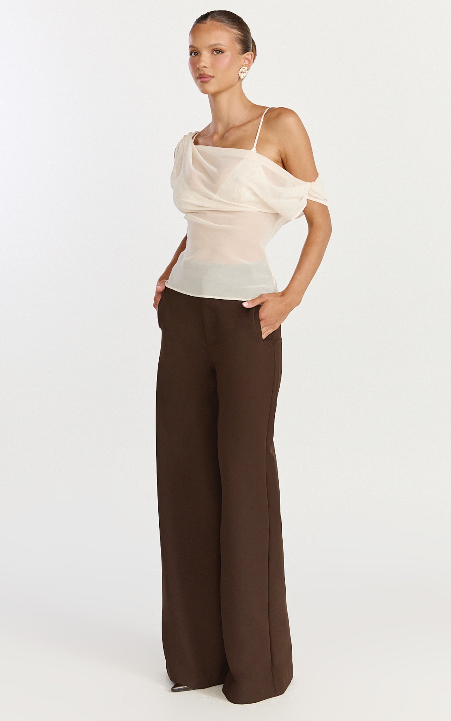 Milla Top - Georgette Asymmetric Draped Top in Cream