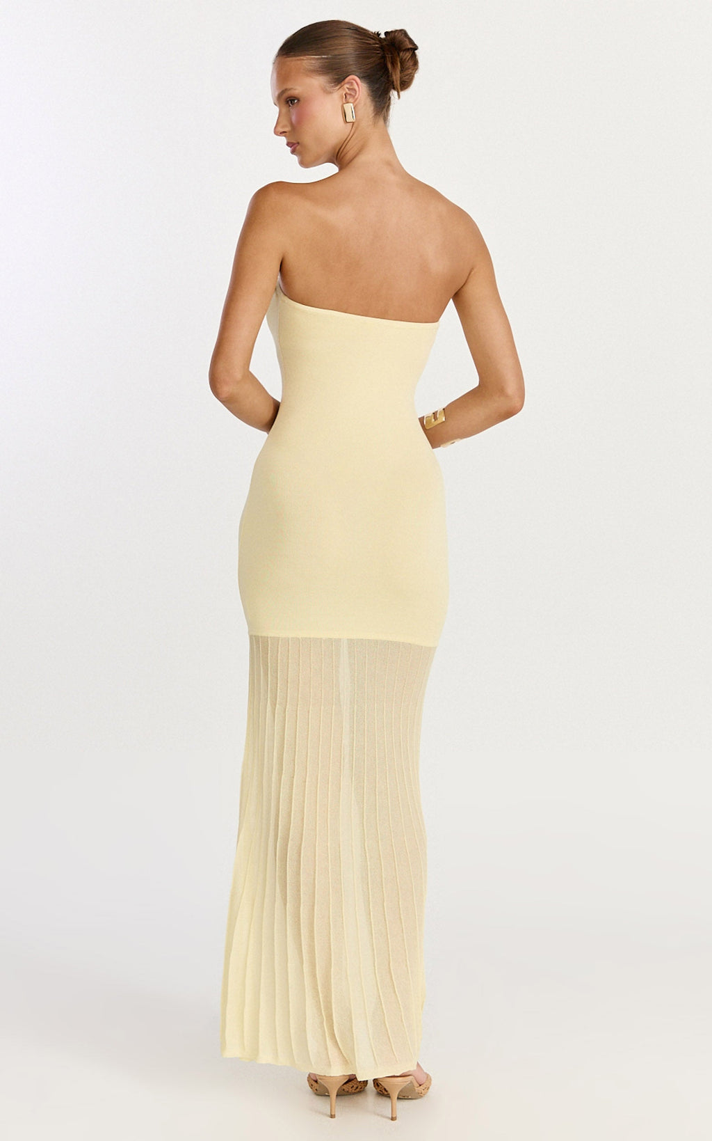 Lucy Maxi Dress - Strapless Pleated Skirt Knitted Dress in Lemon