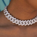 GLD Women Diamond Prong Link Necklace in White Gold - 19mm