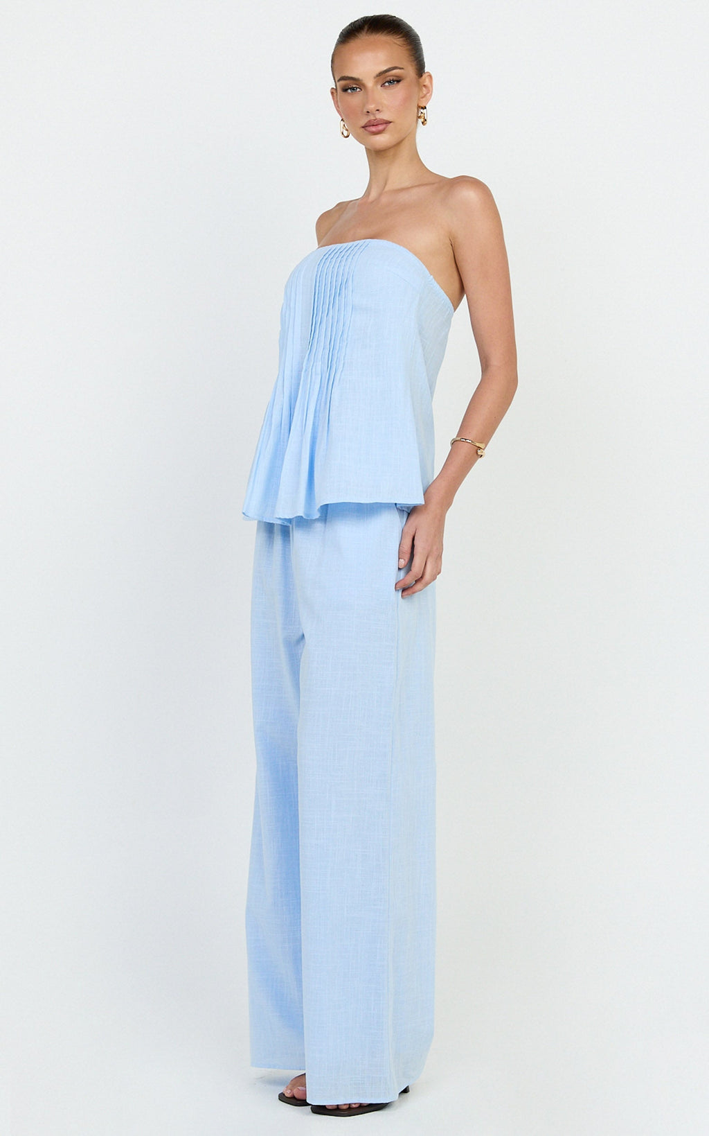 Carli Two Piece Top and Pants Set - Cotton Tube Pant Set in Blue