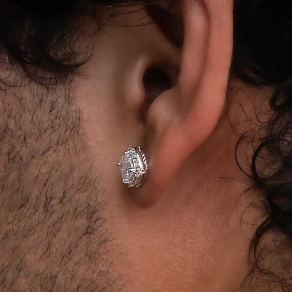 GLD Men GLD Cushion Cut Earrings in White Gold
