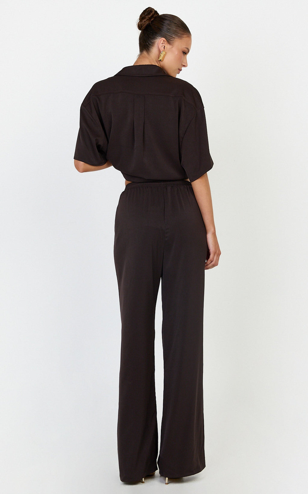 Robyn Pants - High Elastic Waist Relaxed Straight Leg Pants in Chocolate