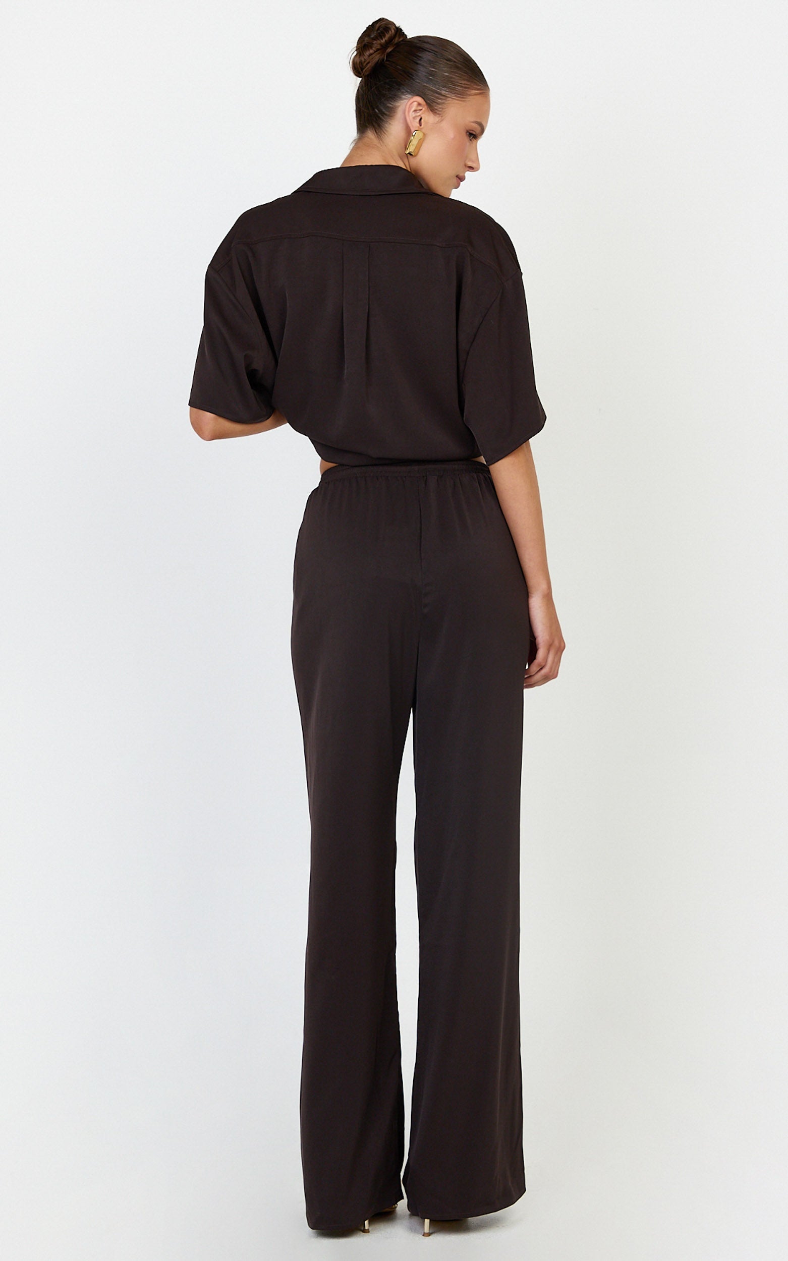 Robyn Pants - High Elastic Waist Relaxed Straight Leg Pants in Chocolate