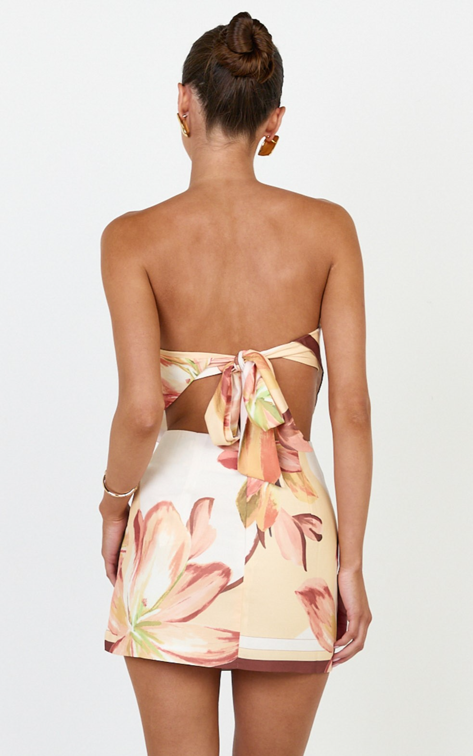 Robyn Top - Bandana Tie Back Top in Yellow Retro Flower Border Print