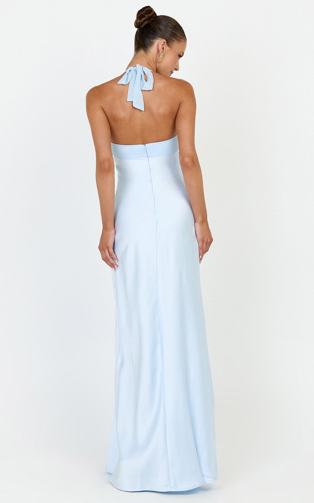Flynn Maxi Dress - Satin Halter Sweetheart Neck Dress in Blue