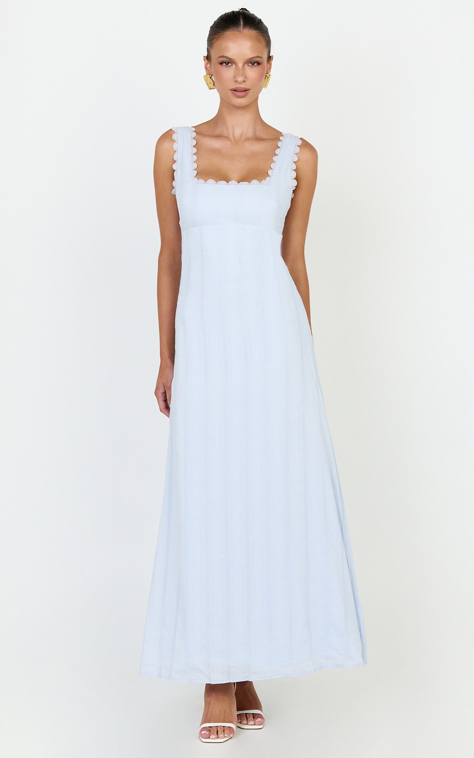 Roxanne Midi Dress - Square Neck Fit And Flare Dress in Light Blue