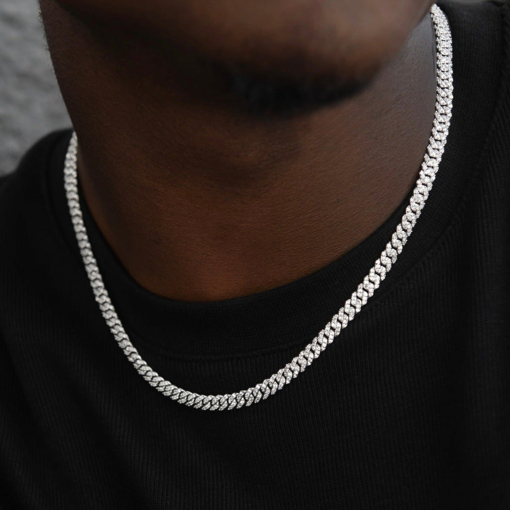 GLD PROMO Micro Diamond Prong Cuban Necklace in White Gold - 6mm