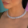 GLD Women Diamond Prong Link Necklace in White Gold - 12mm