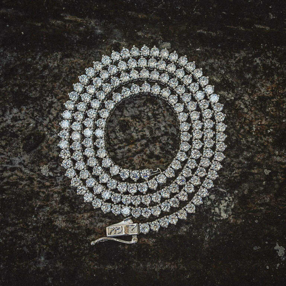GLD Men 3 Prong Tennis Chain in White Gold