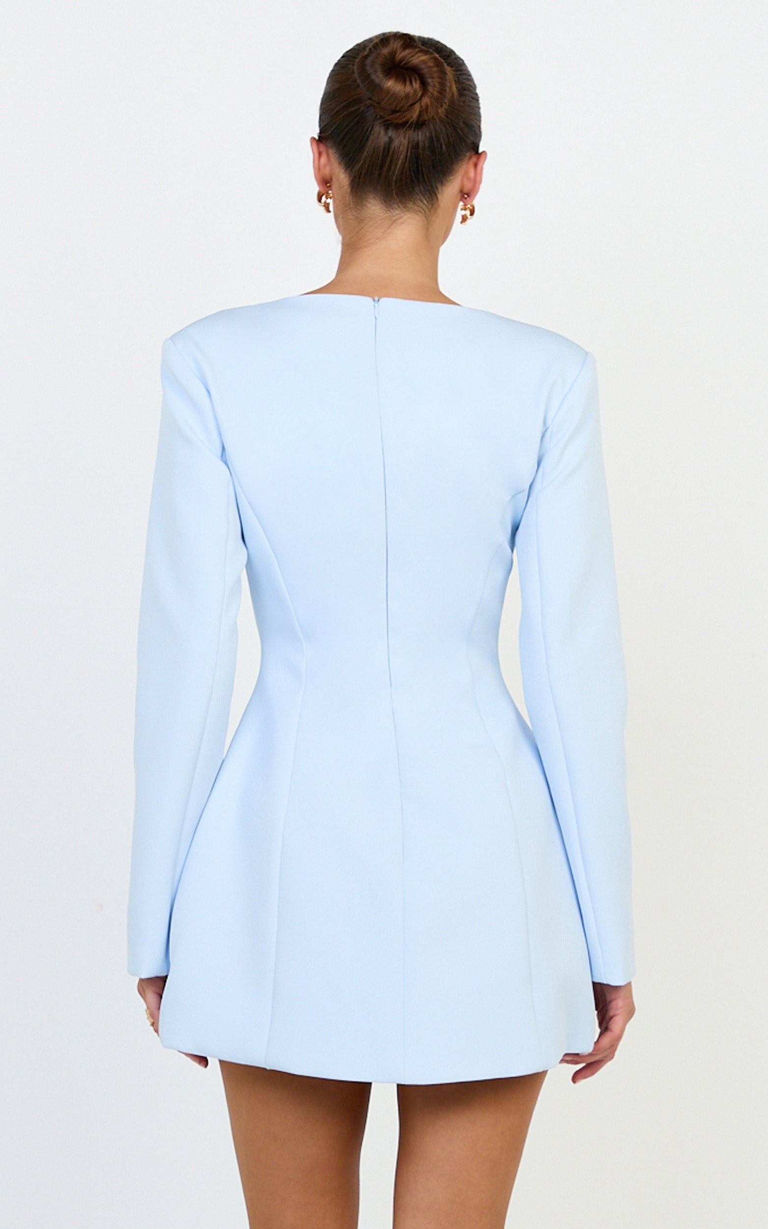 Lavender Mini Dress - Wide Neck Button Down Blazer Dress in Baby Blue