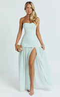 Jocelyn Maxi Dress - Strapless Ruched Fit And Flare Dress in Mint