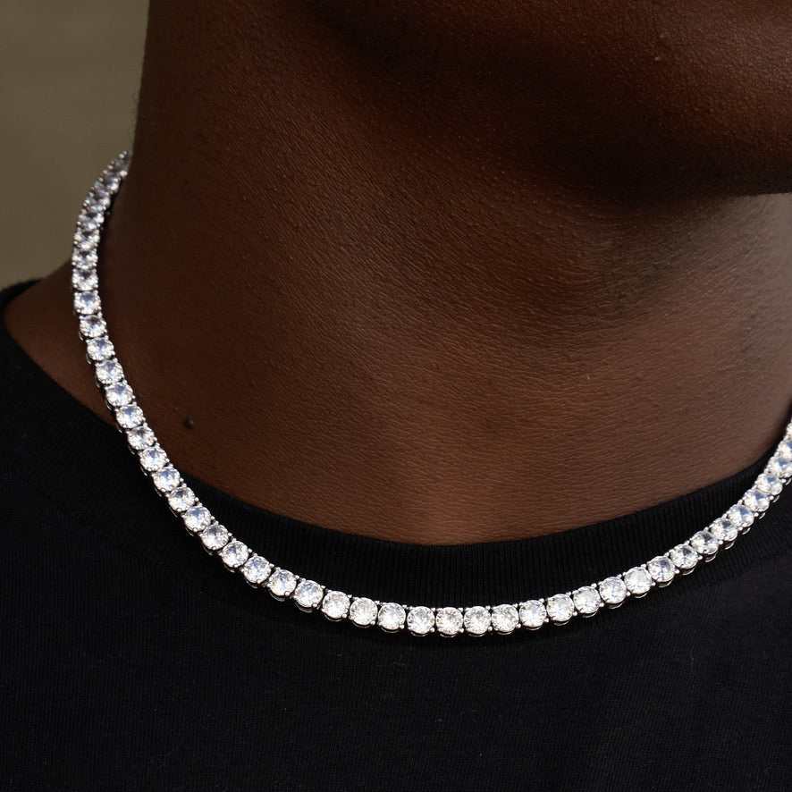 GLD Men Diamond Tennis Chain in White Gold- 5mm