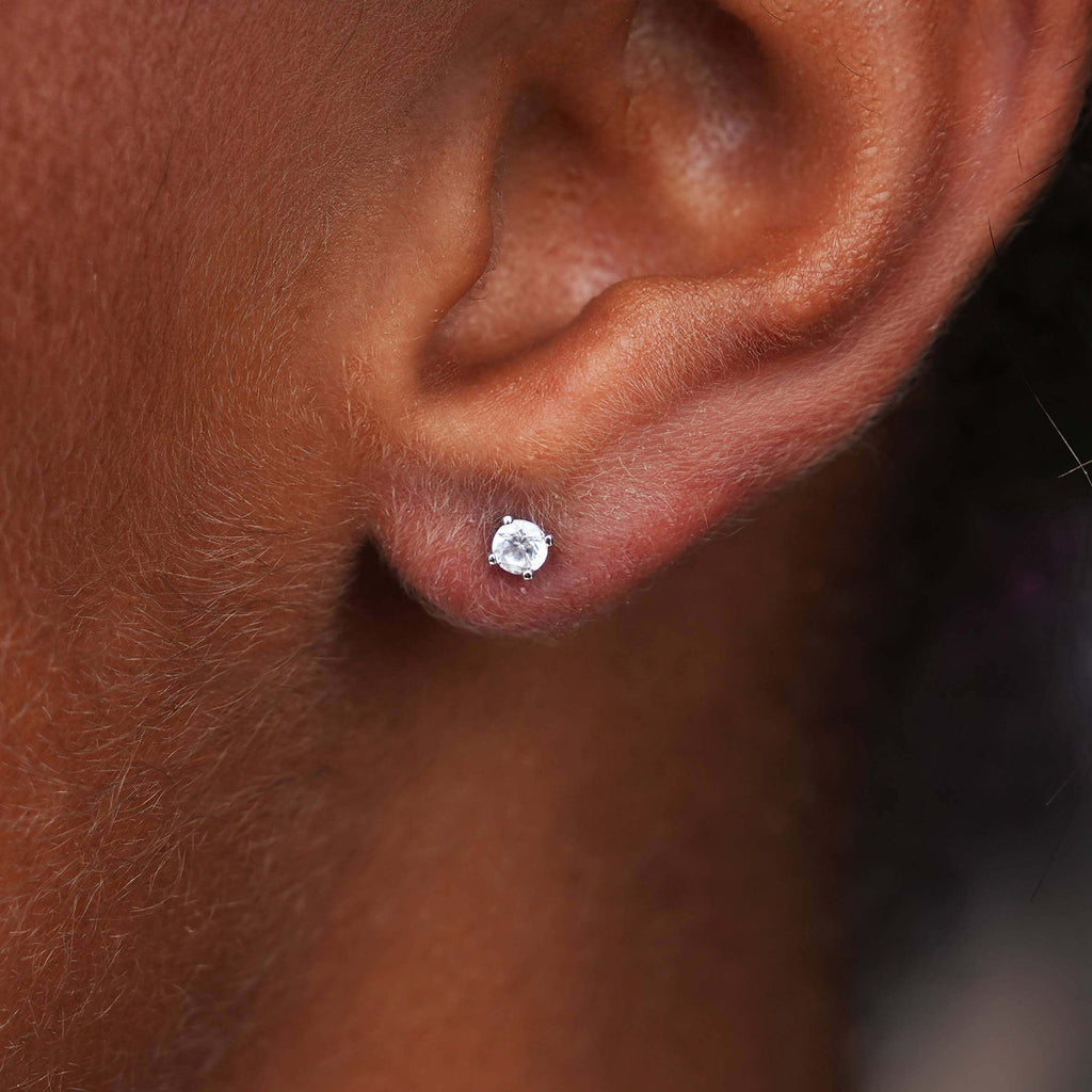 GLD Women Round Cut Stud Earring in White Gold - 3MM