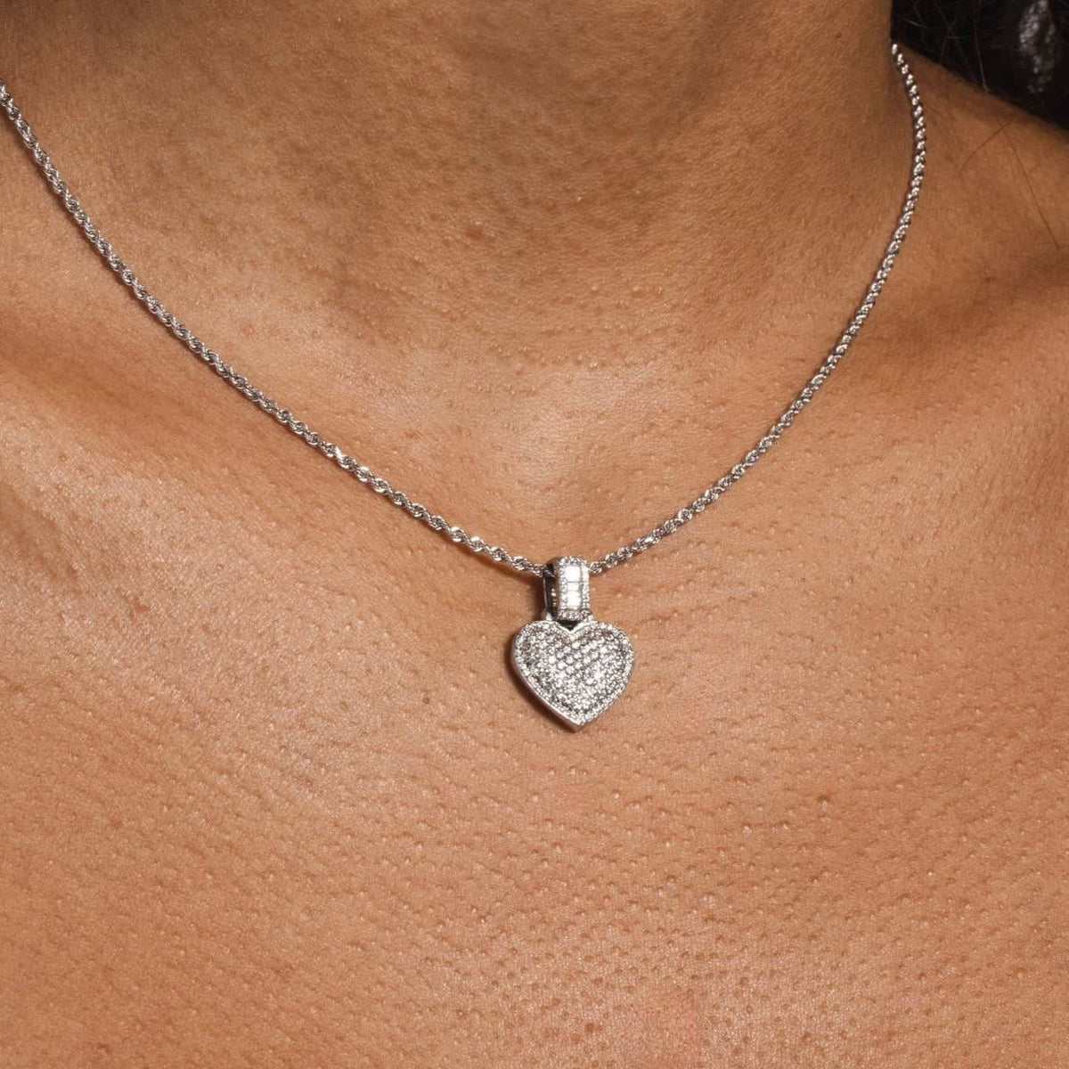 GLD Women Solid White Gold Iced Heart Pendant-VS Diamonds
