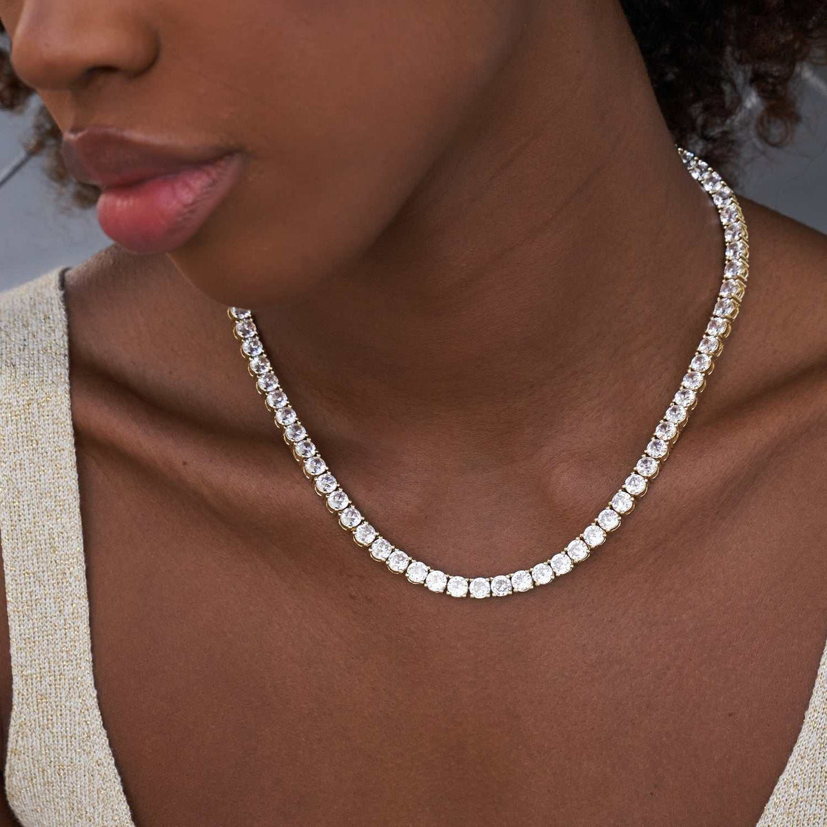 GLD PROMO - WOMEN Diamond Tennis Necklace in Yellow Gold- 5mm