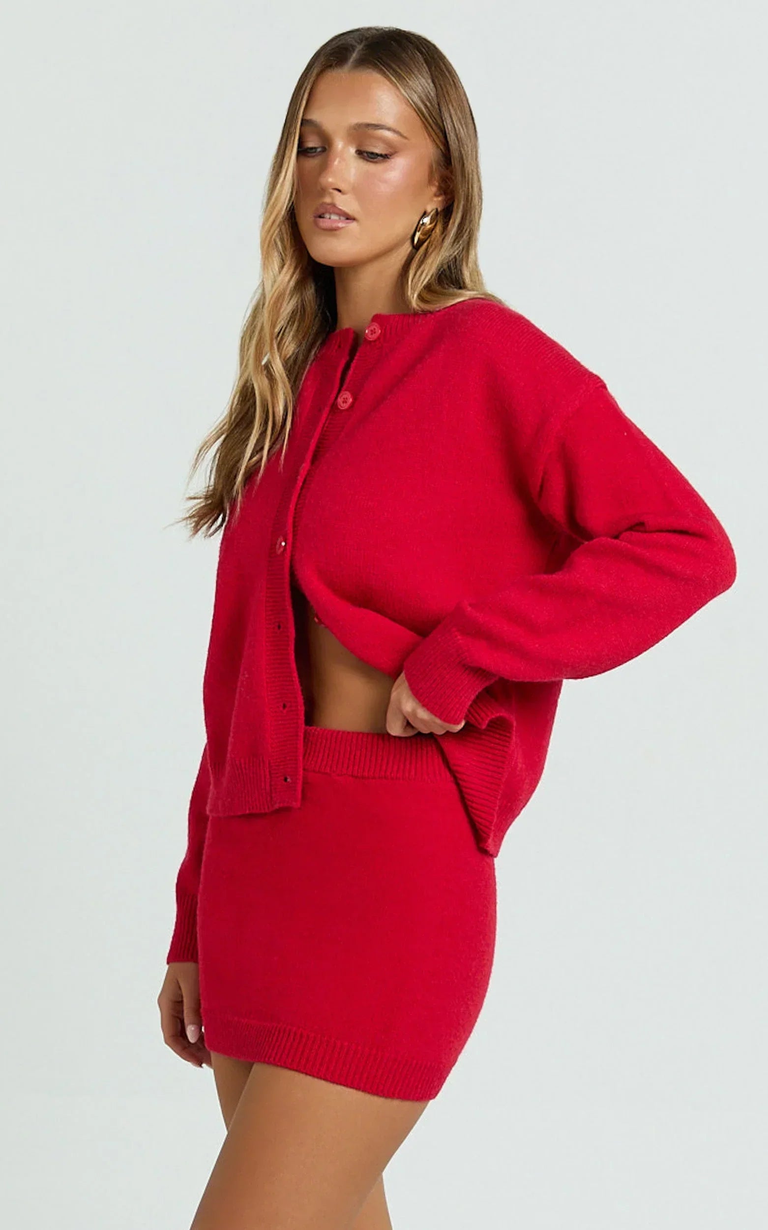 Rowena Mini Skirt - Knit Skirt in Red