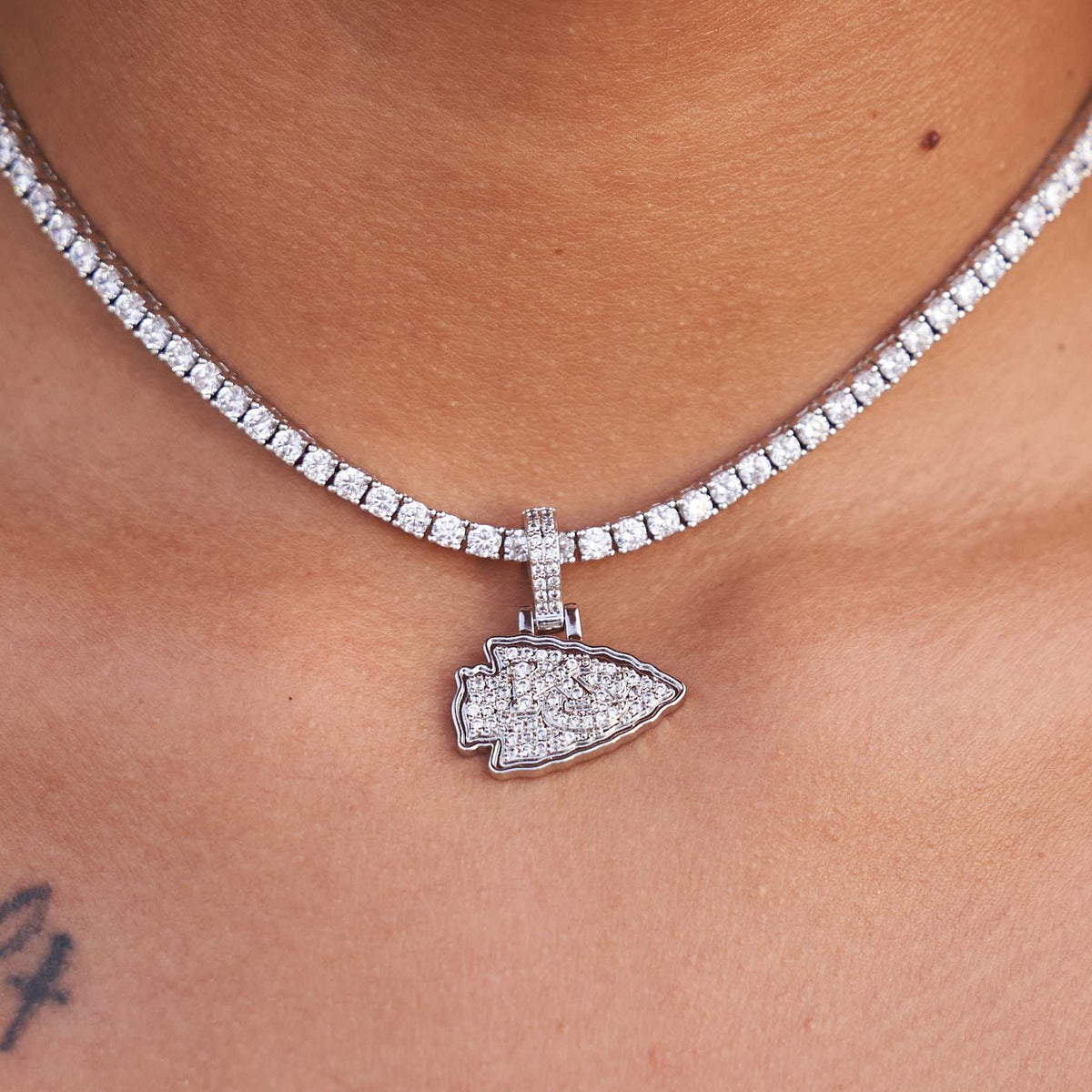 GLD Women Kansas City Chiefs Official NFL Micro Logo Pendant - White Gold