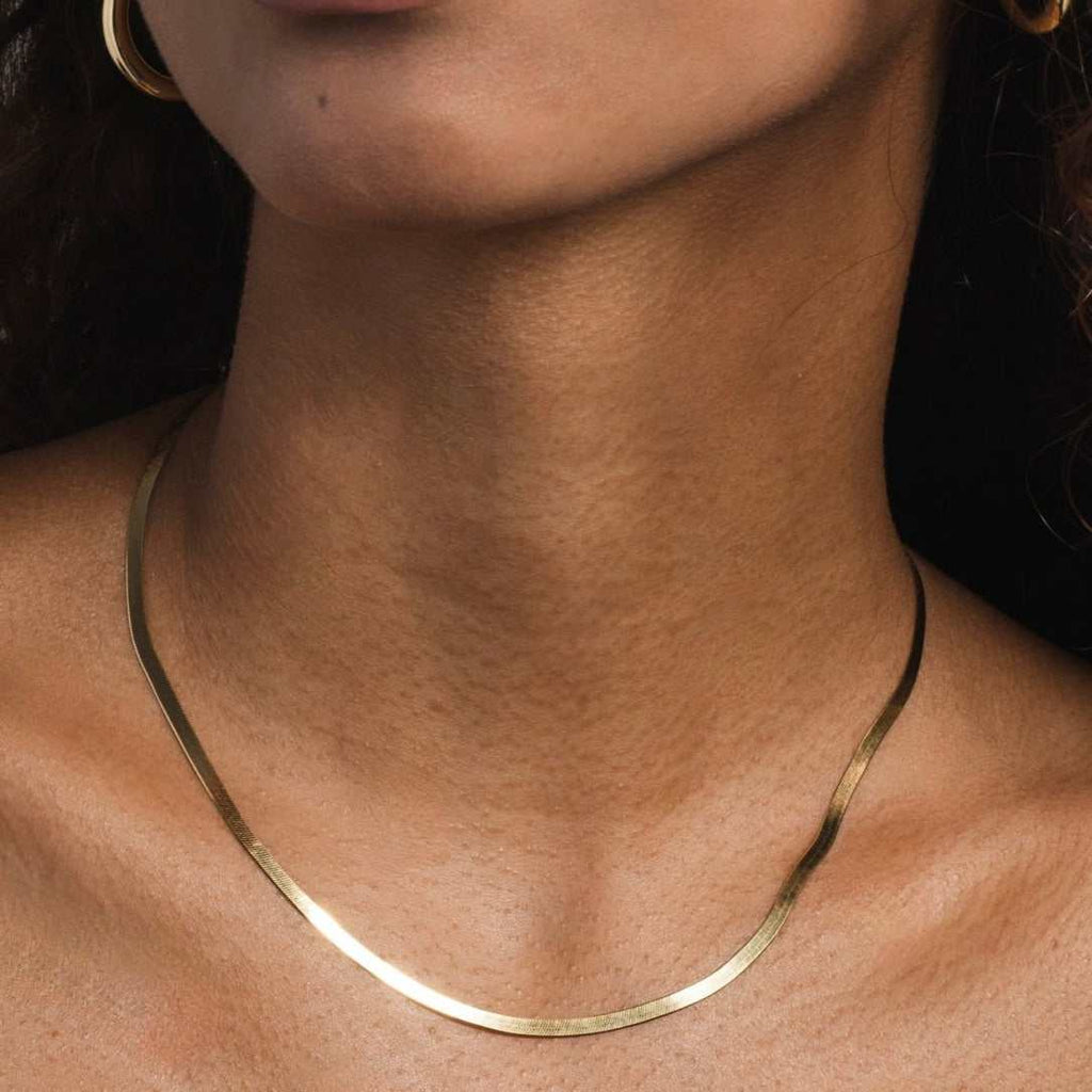 GLD Women 10k Solid Gold Micro Herringbone Chain (2.5mm)