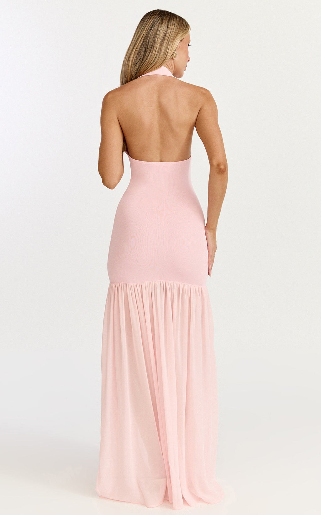 Barbara Maxi Dress - Halter Scoop Neck Contrast Georgette Dress in Pink