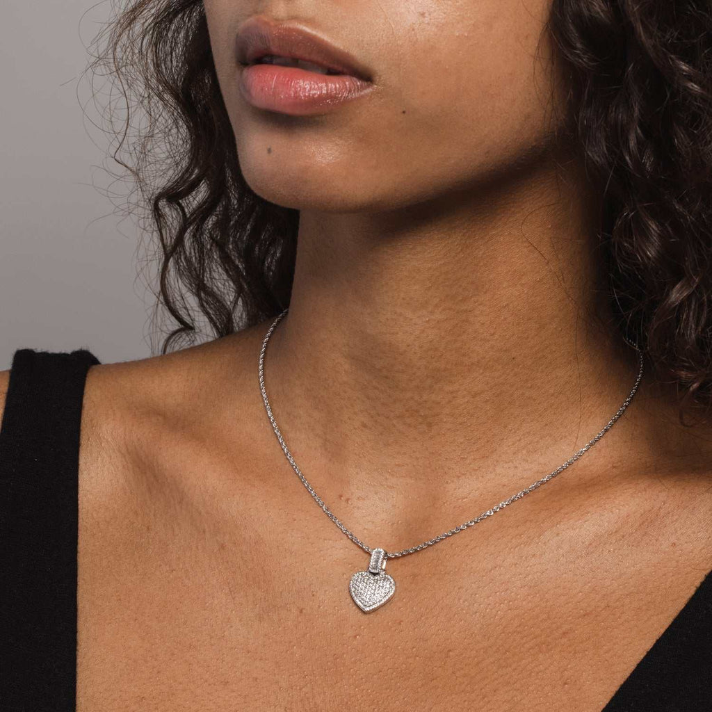 GLD Women Solid White Gold Iced Heart Pendant-VS Diamonds