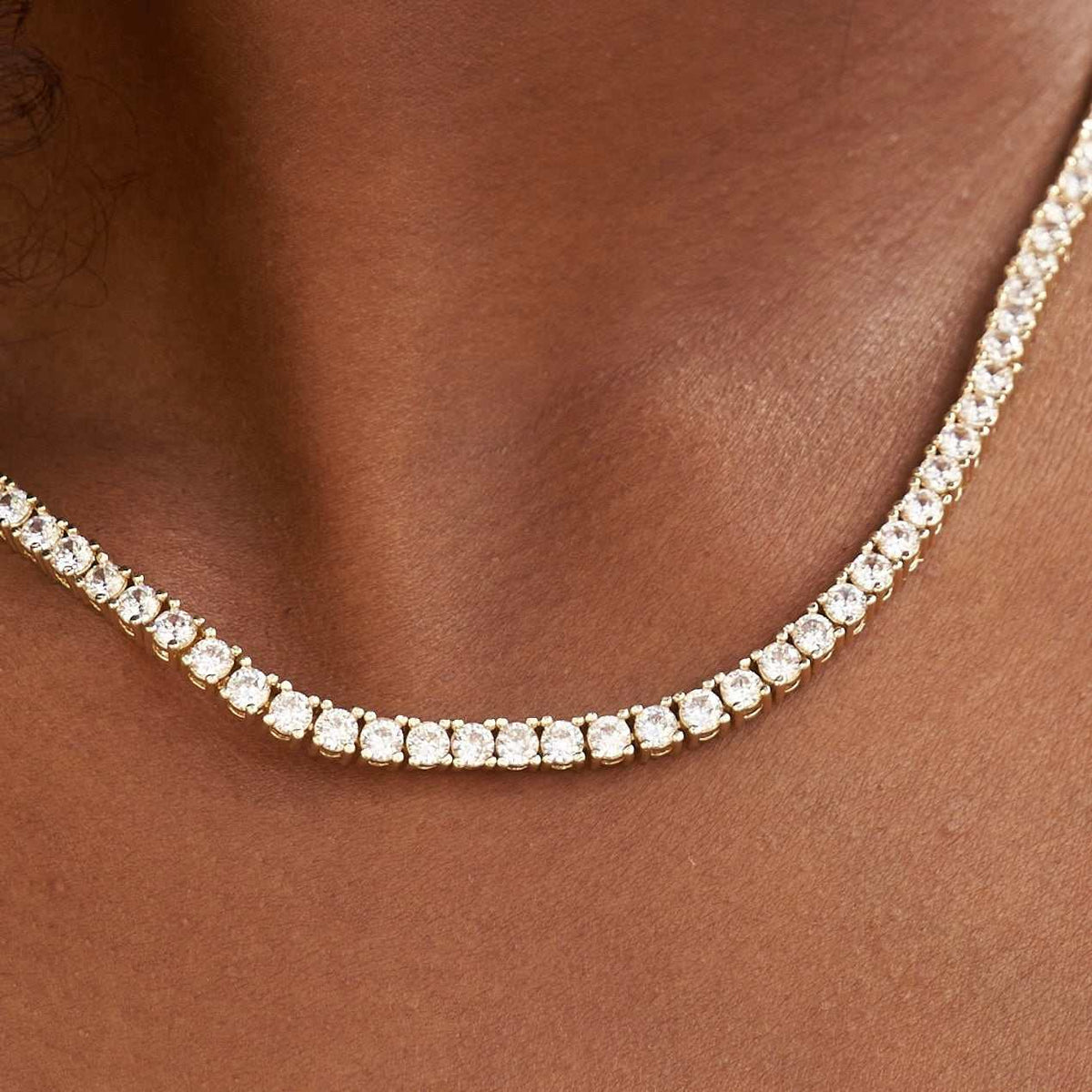 GLD PROMO - WOMEN Diamond Tennis Necklace in Yellow Gold- 3mm