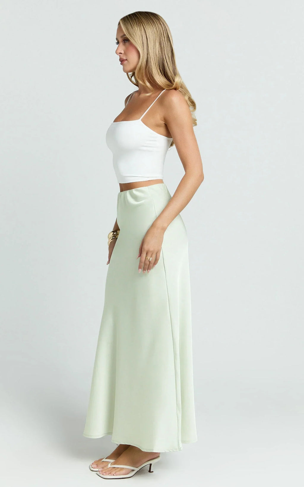 Amari Maxi Skirt - High Waisted Bias Cut Skirt in Mint