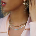 GLD Women 5mm Cuban Link Chain + 4mm Herringbone Necklace Bundle in Yellow Gold