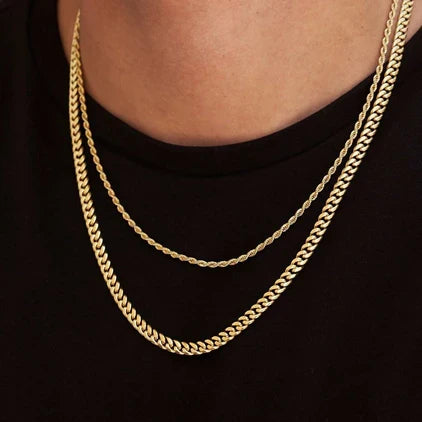 GLD PROMO SETS 5MM Miami Cuban Chain + 2mm Rope Chain Bundle in Yellow Gold