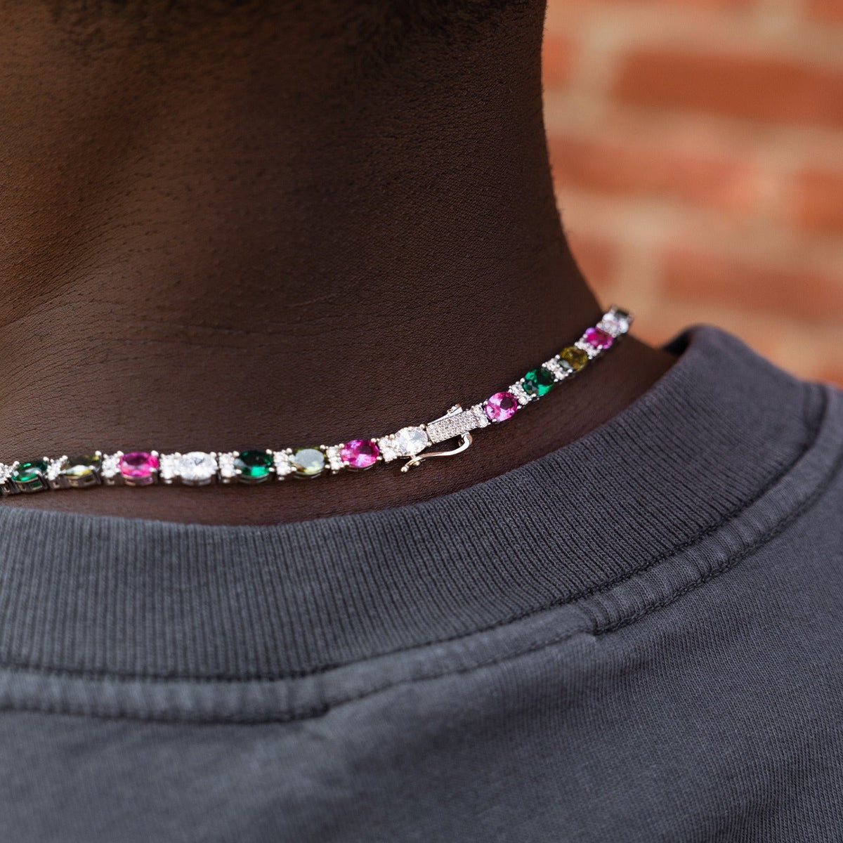 GLD Men Multicolor Mixed Oval Cut Tennis Chain- 5mm