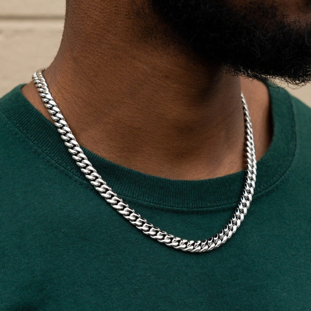 GLD Men Miami Cuban Link Chain in White Gold- 8mm