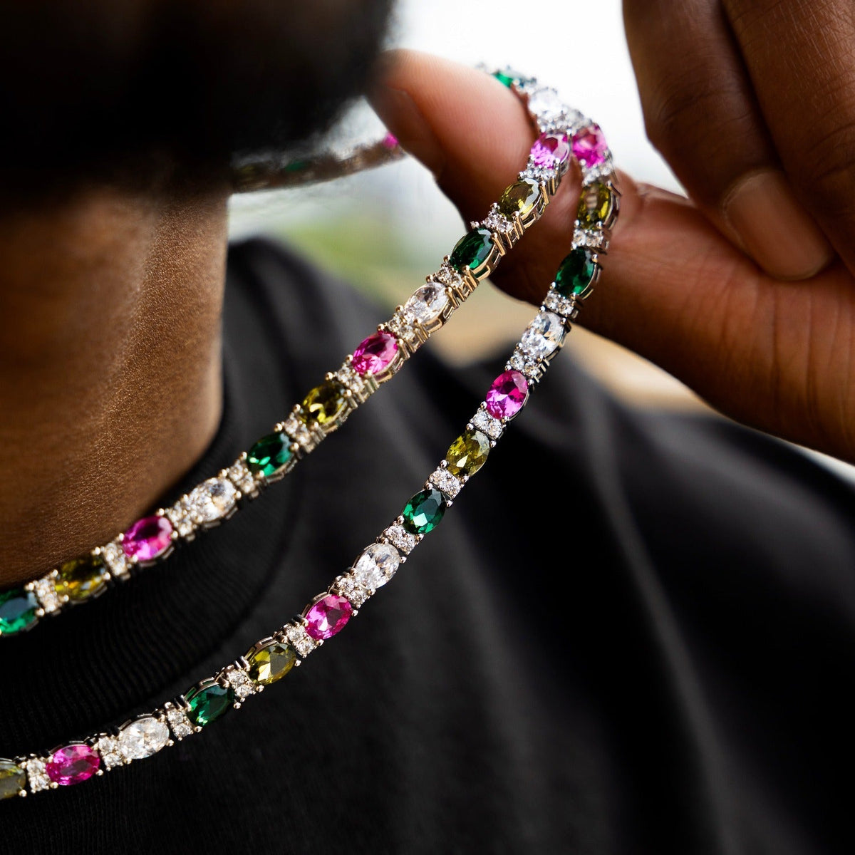 GLD Men Multicolor Mixed Oval Cut Tennis Chain- 5mm