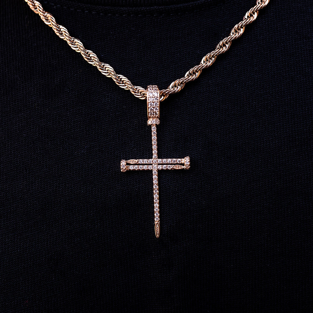 GLD PROMO Iced Nail Cross Pendant in Rose Gold