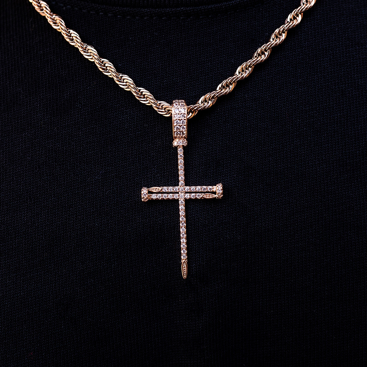 GLD PROMO Iced Nail Cross Pendant in Rose Gold