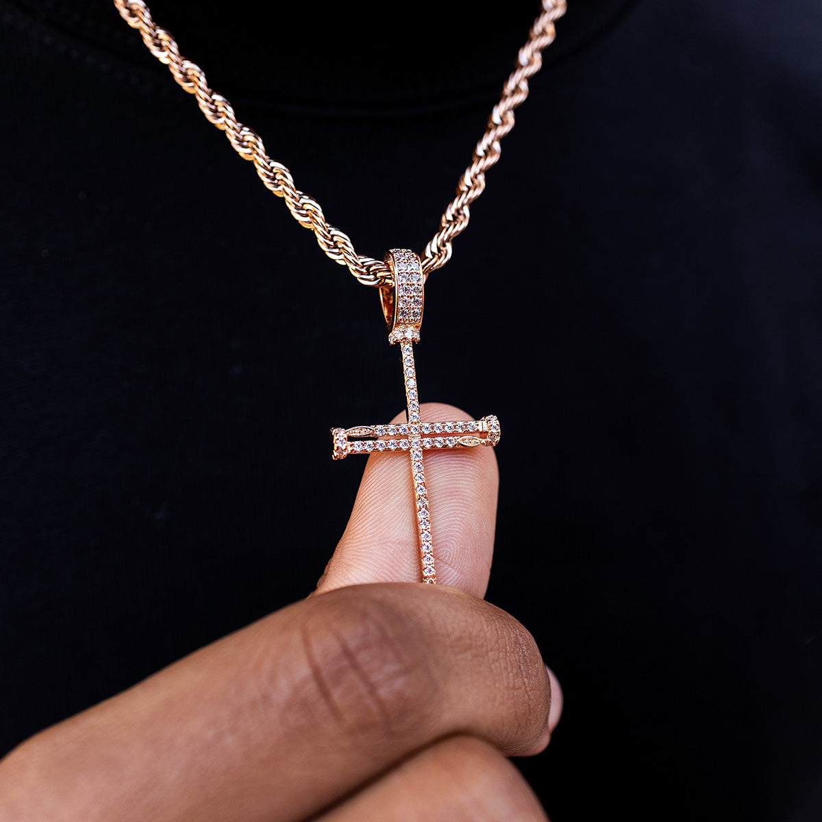 GLD PROMO Iced Nail Cross Pendant in Rose Gold