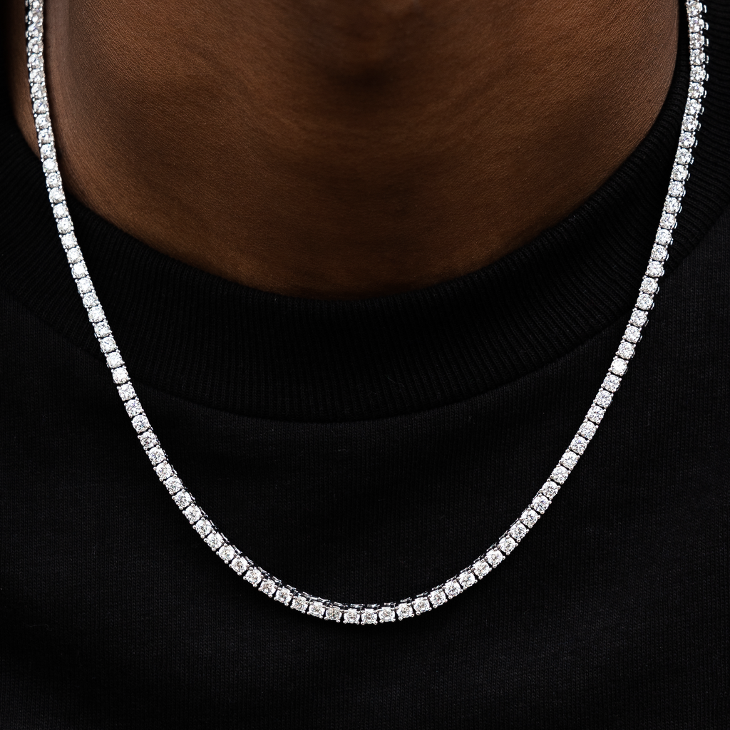 GLD Men Diamond Tennis Chain in White Gold- 3mm