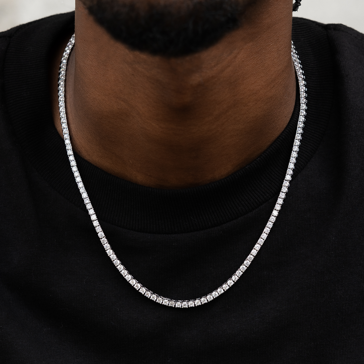 GLD PROMO Diamond Tennis Necklace in White Gold- 3mm