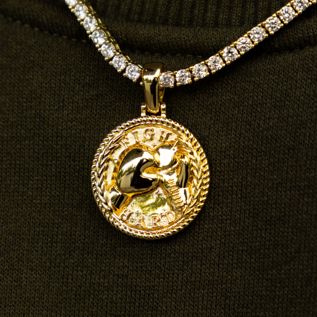 GLD Men Fight Hard Coin Pendant