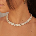 GLD PROMO - WOMEN 12mm Mixed Stone Diamond Cuban Necklace - Yellow Gold