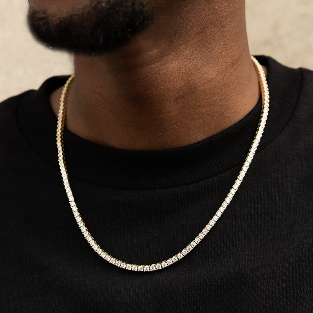 GLD Men Diamond Tennis Necklace in Yellow Gold- 3mm