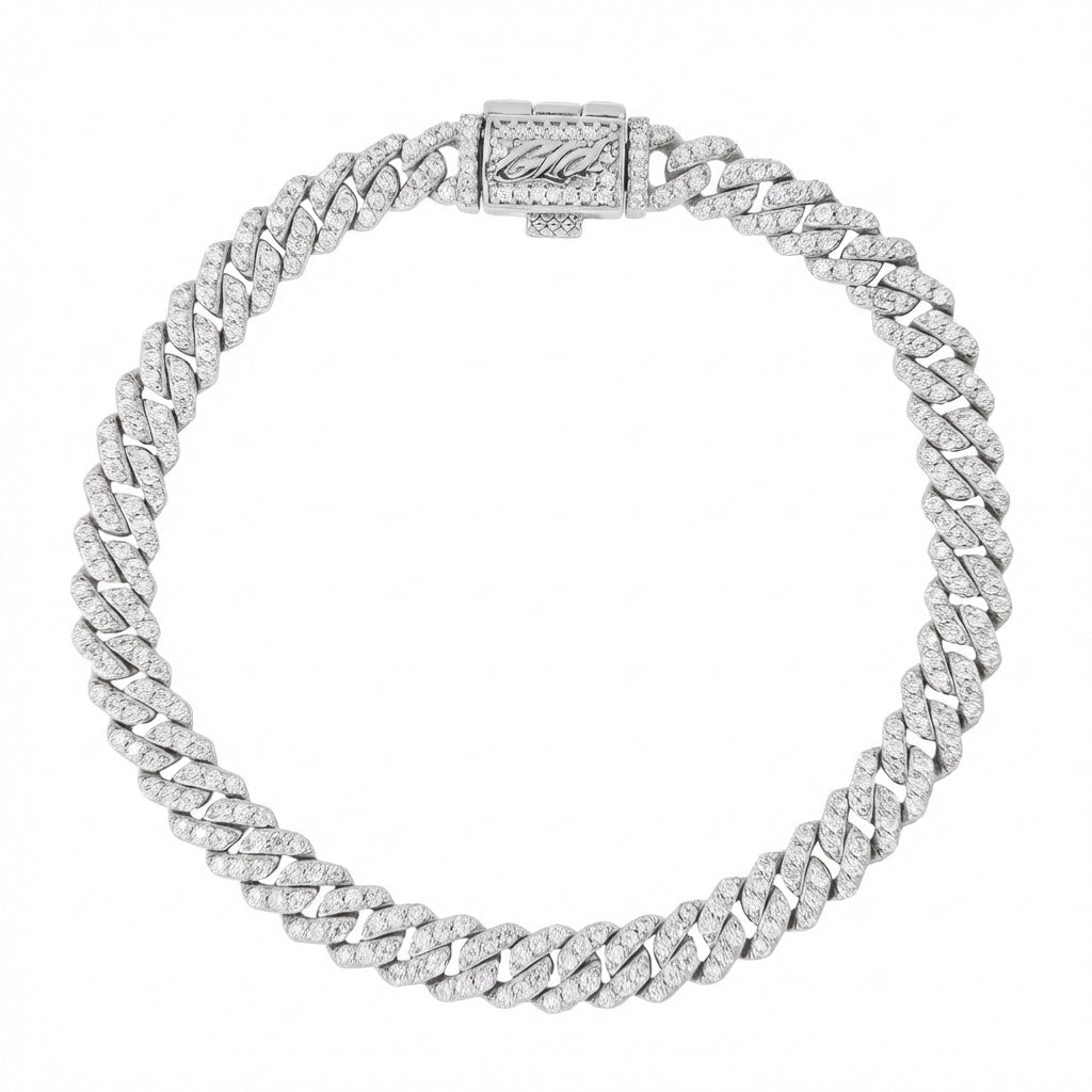 GLD Men Micro Diamond Prong Moissanite Cuban Bracelet in Sterling Silver - 6MM