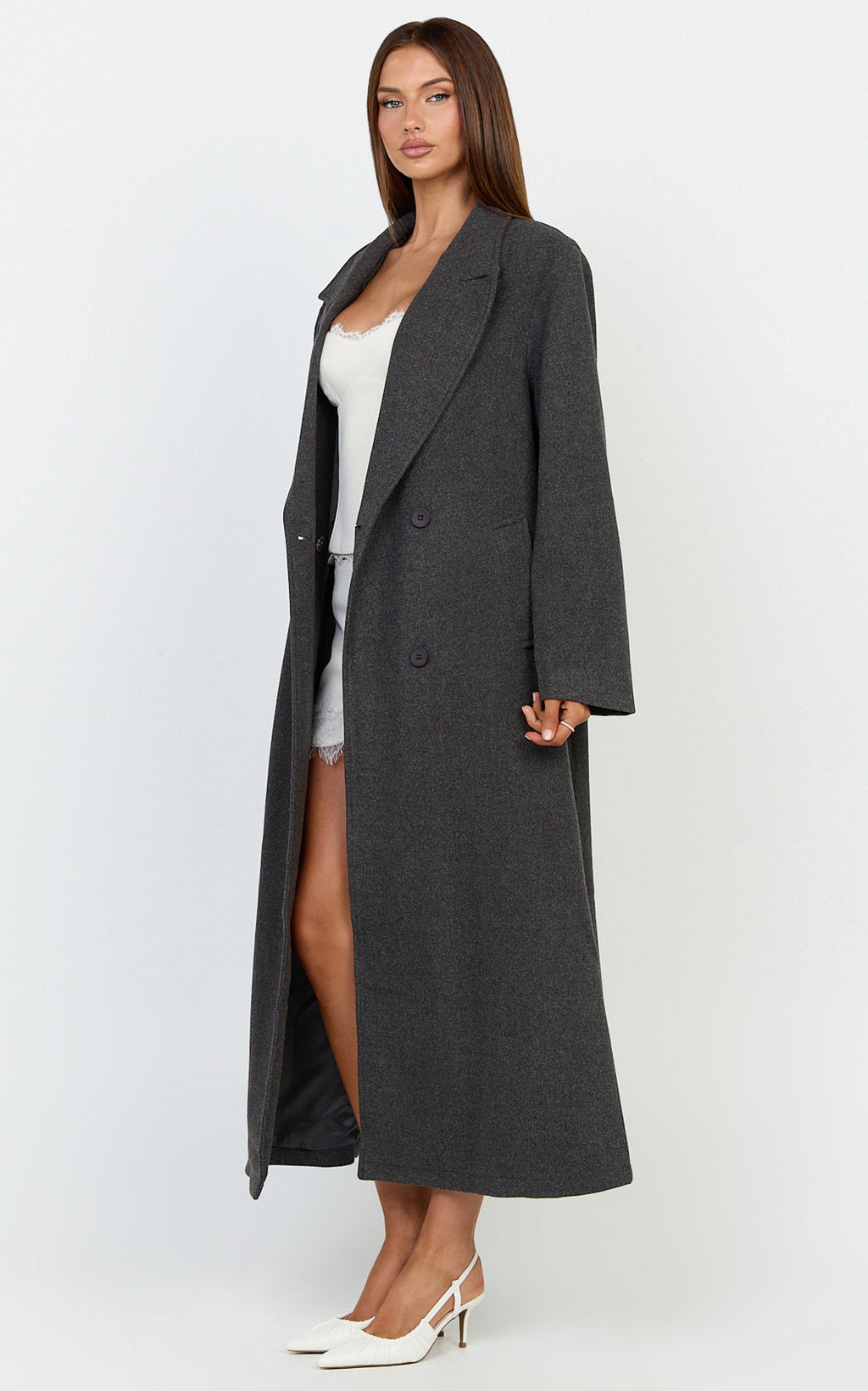 Eloise Coat - Oversized Longline Tailored Coat in Grey Marle