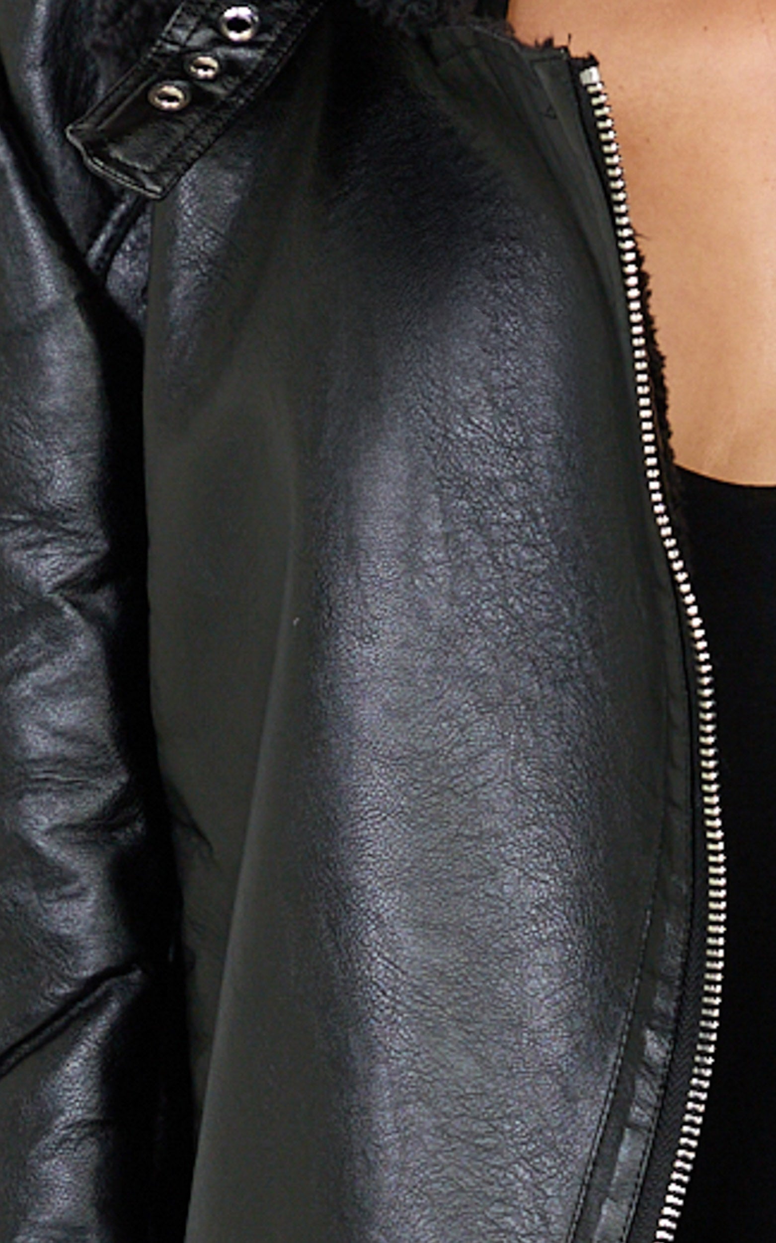 Isolde Jacket - Faux Leather Shearling Biker Jacket in Black Base with Black Borg