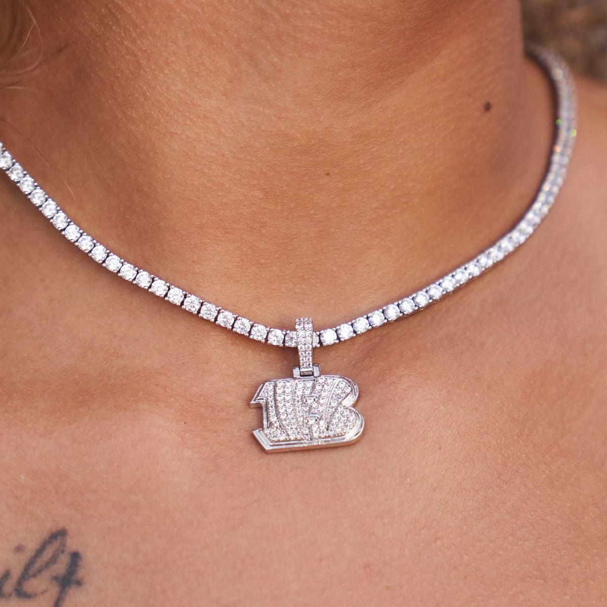 GLD Women Cincinnati Bengals Official NFL Micro Logo Pendant - White Gold