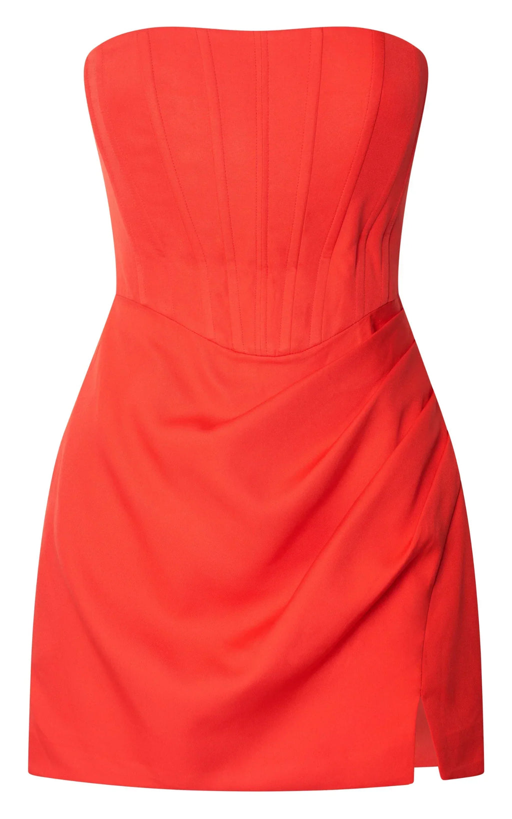 Avery Mini Dress - Strapless Corset Bodice Draped Dress in Orange