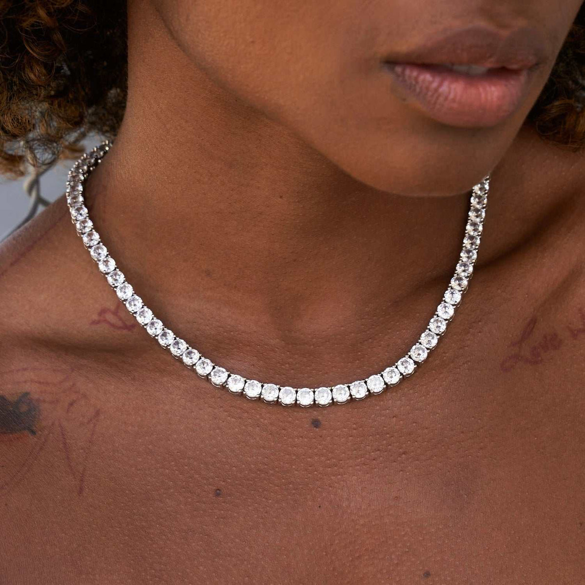 GLD PROMO - WOMEN Diamond Tennis Necklace in White Gold- 5mm