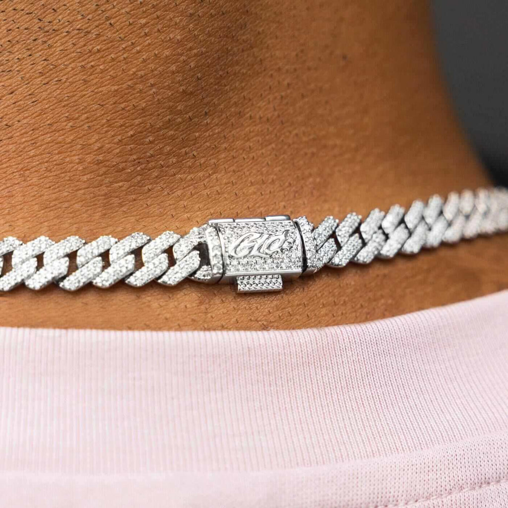 GLD Men Diamond Prong Cuban Chain in White Gold - 8.5mm
