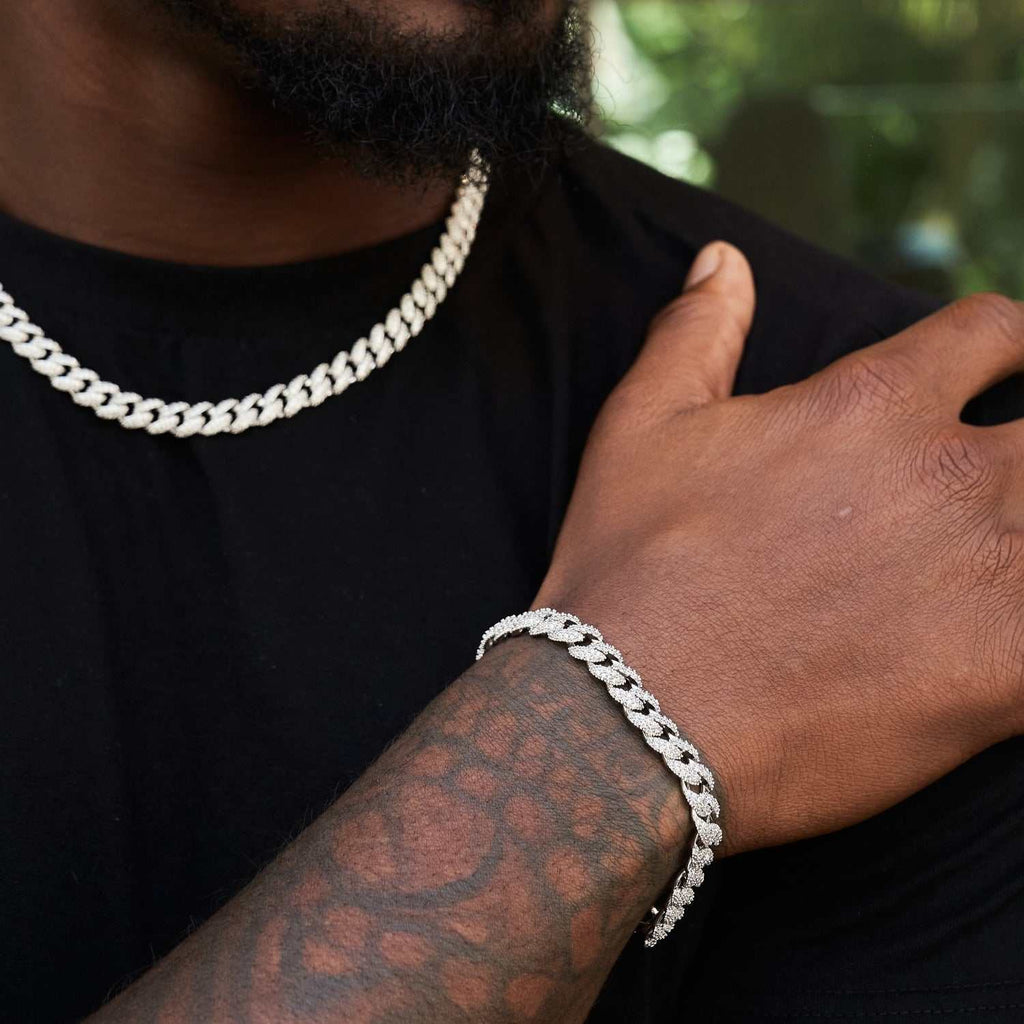 GLD Men Diamond Cuban Chain + Bracelet Bundle in White or Yellow Gold - 8.5mm