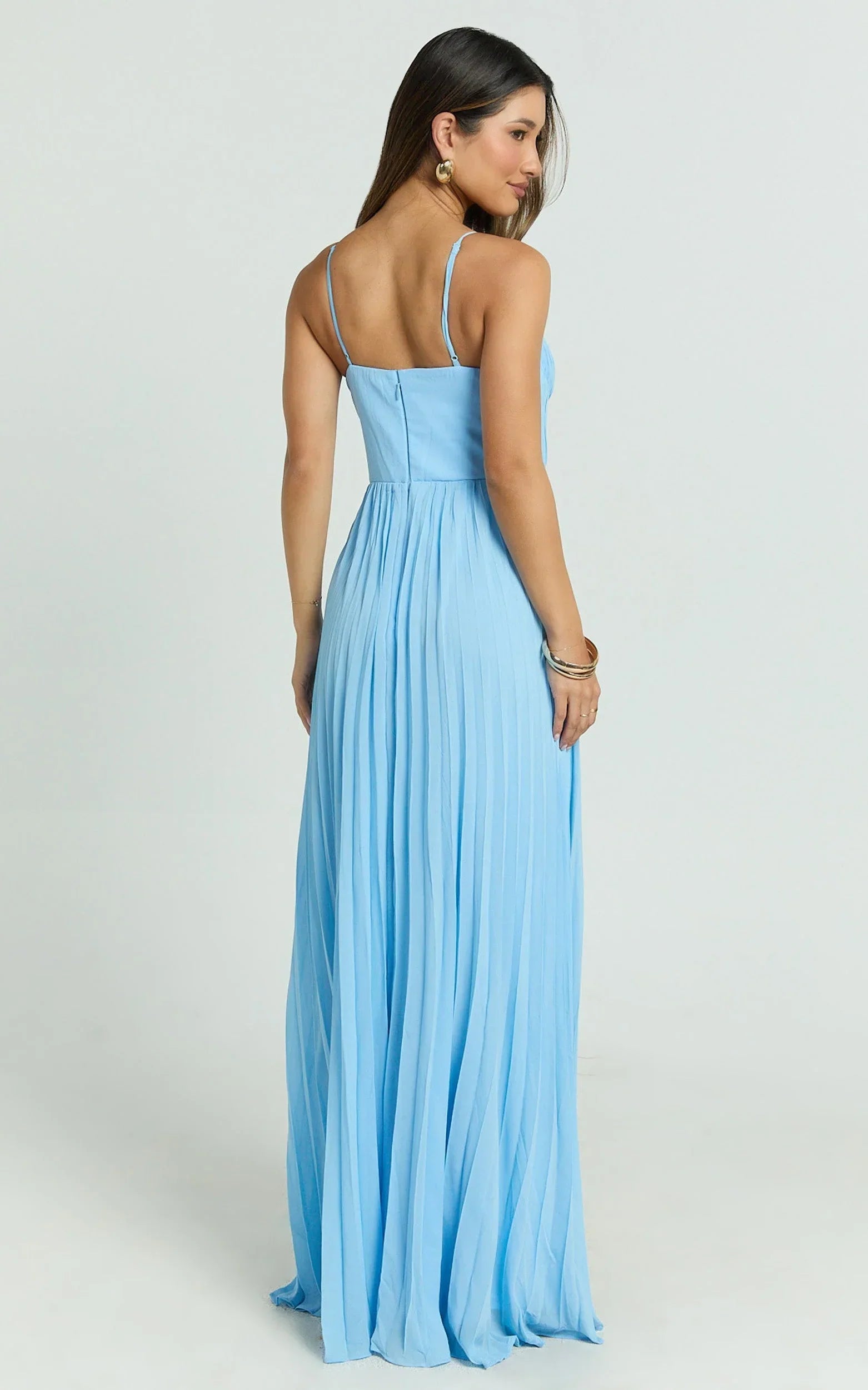 Dannika Maxi Dress - Blue Pleated Dress in Blue
